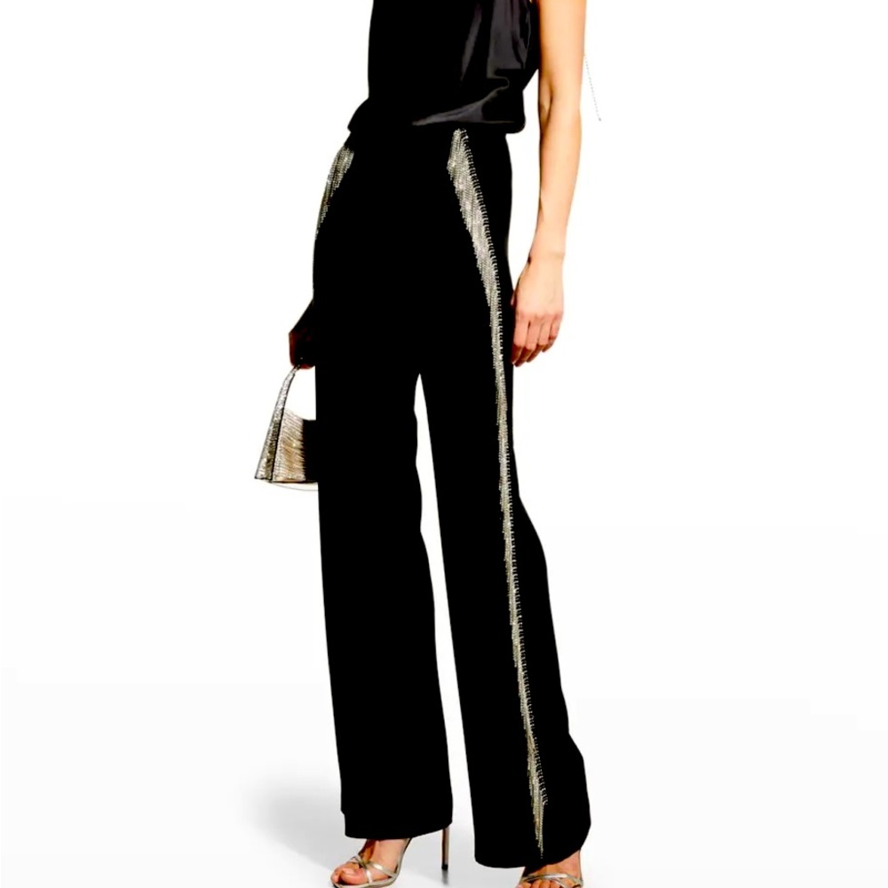 NWT Cinq A Sept Remy Rhinestone Fringe Black Pants 00